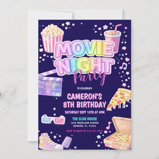 Movie Night Birthday Party  Invitation (Front)
