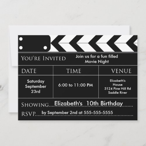 MOVIE NIGHT Birthday Party Invitation