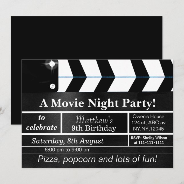 Movie Night Birthday Party Invitation (Front/Back)
