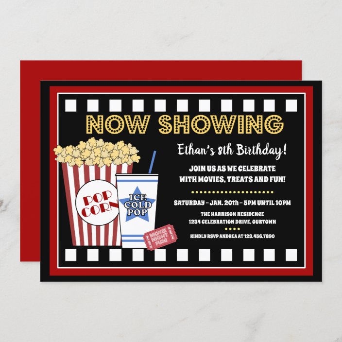 Movie Night Birthday Party Invitation | Zazzle.com