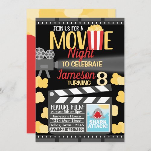 Movie Night Birthday Party Invitation Invite