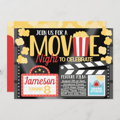 Movie Night Birthday Party Invitation Invite