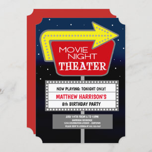 Movie Night Birthday Party Invitations
