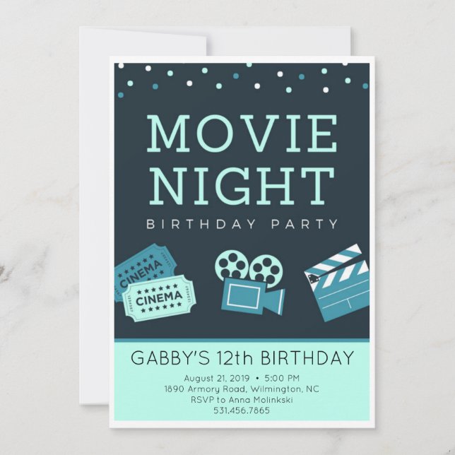 Movie Night Birthday Party Invitations (Front)