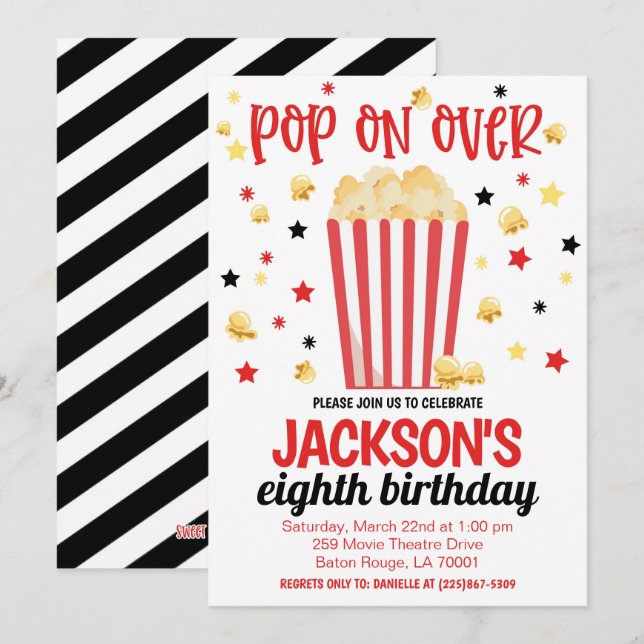 Movie Night Birthday Party Invite (Front/Back)