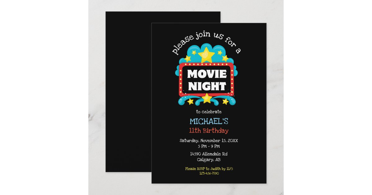 Movie Night Birthday Party Kids Cute Cinema Invitation | Zazzle