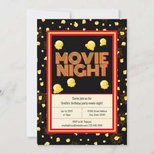 Movie Night Birthday Party _ Marquee Popcorn Invitation