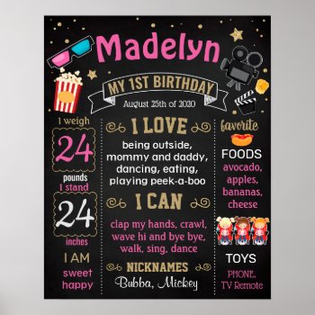 Movie Night Birthday Party Milestone Sign by 10x10us at Zazzle