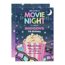 Movie Night Birthday Party Movie Sleepover Popcorn Invitation