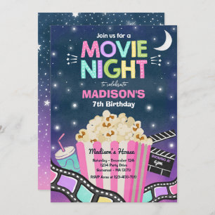 Movie Night Birthday Party Movie Sleepover Popcorn Invitation