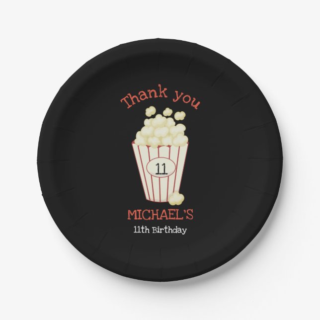 Movie Night Birthday Party Popcorn Cute Paper Plates (Front)