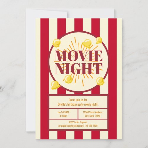 Movie Night Birthday Party _ Red White Popcorn Bag Invitation