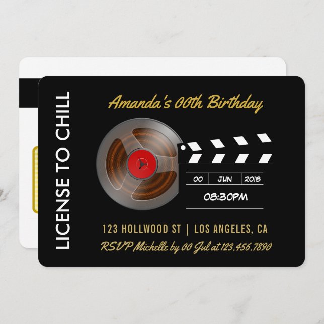 Movie Night Birthday Party VIP Pass Invitation (Front/Back)