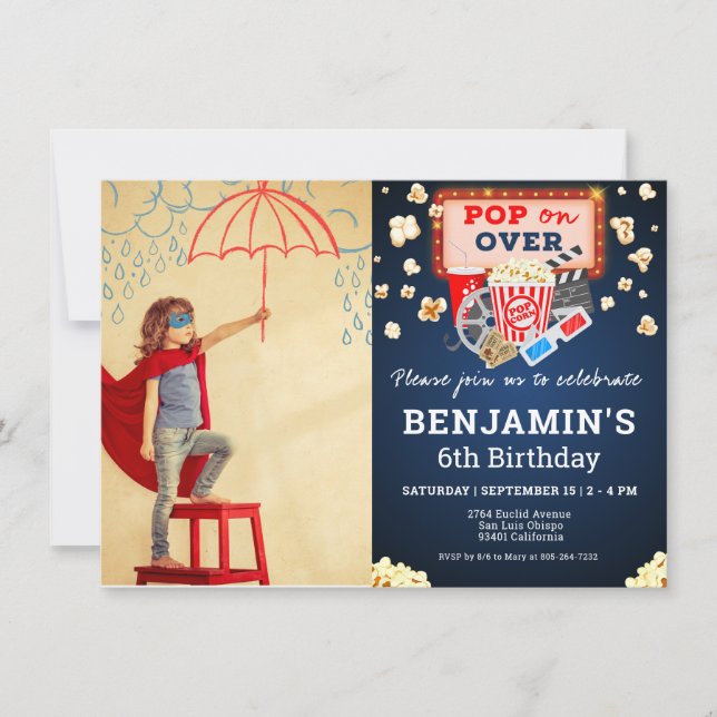 Movie Night Birthday Photo Invitation (Front)