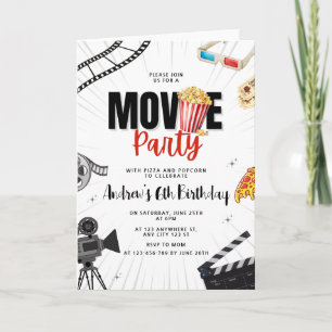 Movie Night Birthday Pizza and Popcorn Sleep Over Invitation