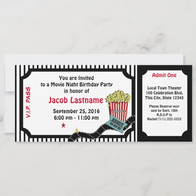 Movie Night Birthday Ticket Invitation (Front)
