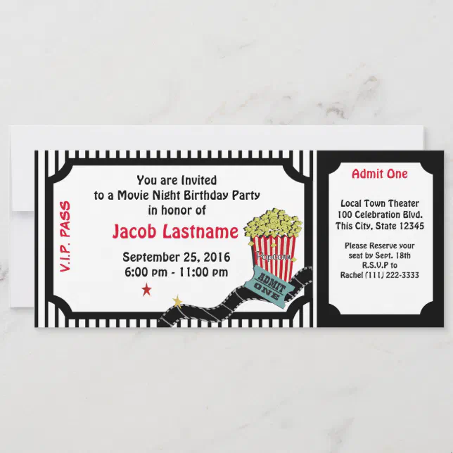 Movie Night Birthday Ticket Invitation | Zazzle