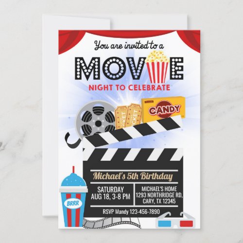 Movie night boy birthday invitation invitation