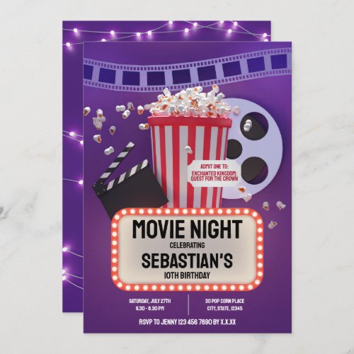 Movie Night Childrens  Birthday Party Invitation