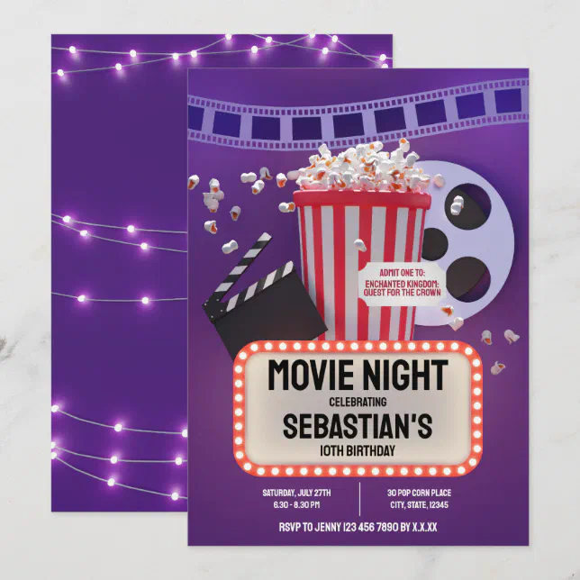Movie Night Childrens Birthday Party Invitation | Zazzle