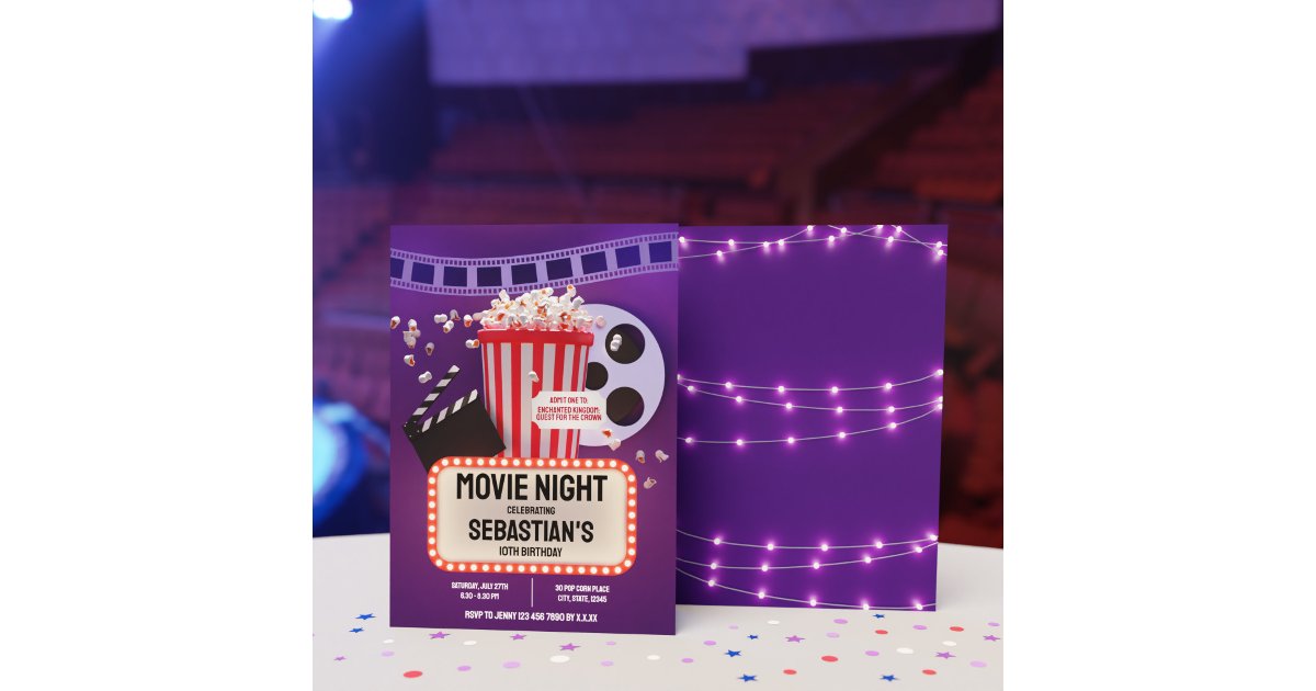 Movie Night Childrens Birthday Party Invitation | Zazzle