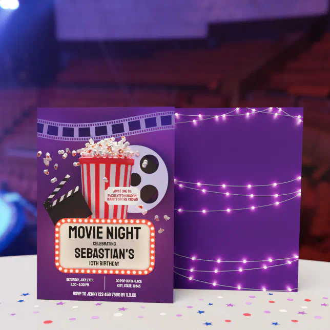 Movie Night Childrens Birthday Party Invitation | Zazzle