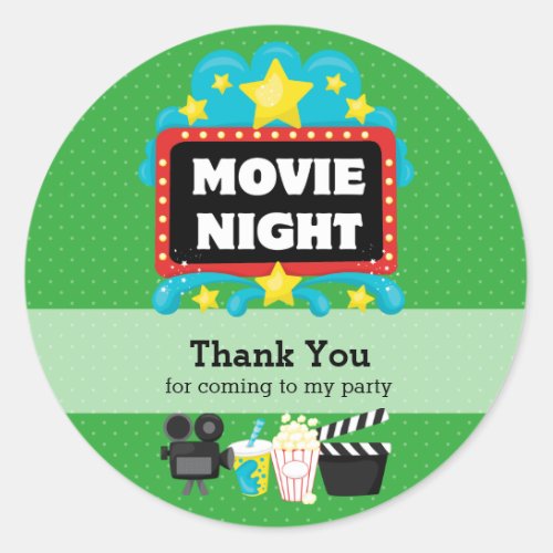 Movie Night  choose background color Classic Round Sticker