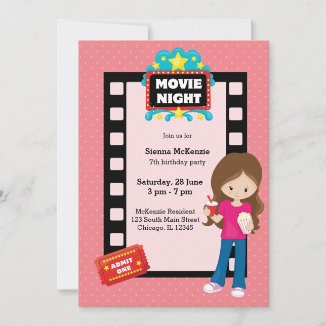 Movie night * choose background color invitation (Front)