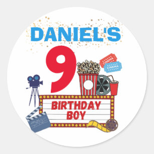 Movie Night Cinema Birthday Boy Theme Party Classic Round Sticker