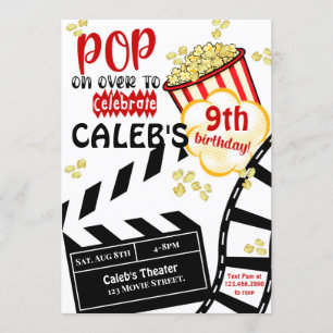 Movie Night Cinema Popcorn  Birthday Party Invitation