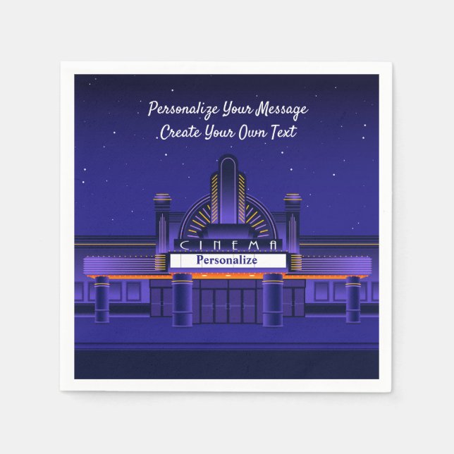 Movie Night Cinema Theater Marque Personalize Napkins (Front)