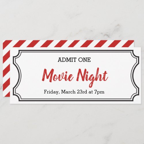 Movie Night Coupon Ticket Invitation