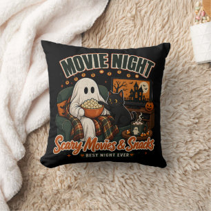 Movie Night Cozy Ghost Halloween Couch Throw Pillow