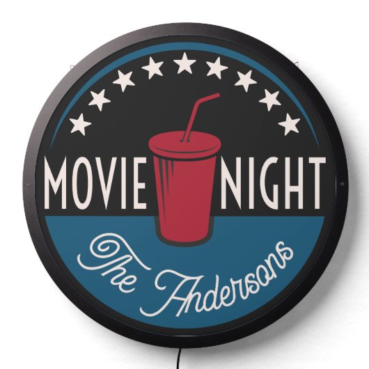 Movie Night Custom Home Theater Family Name LED Sign (Lights Off)