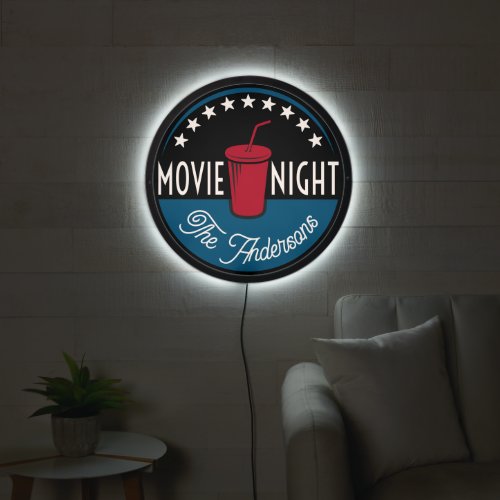 Movie Night Custom Home Theater Family Name LED Sign