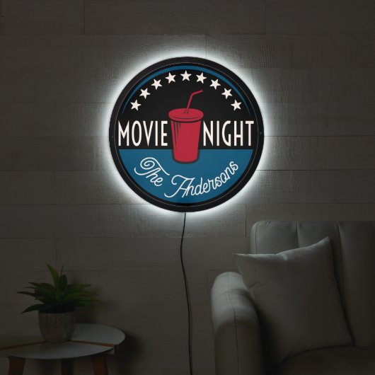 Movie Night Custom Home Theater Family Name LED Sign (Living Room)
