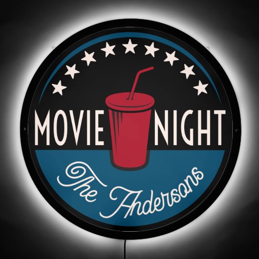 Movie Night Custom Home Theater Family Name LED Sign (Front)