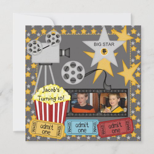 Movie Night Custom Photo Birthday Invitation