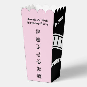 Movie Night Custom Popcorn Birthday Party Pink Favor Boxes