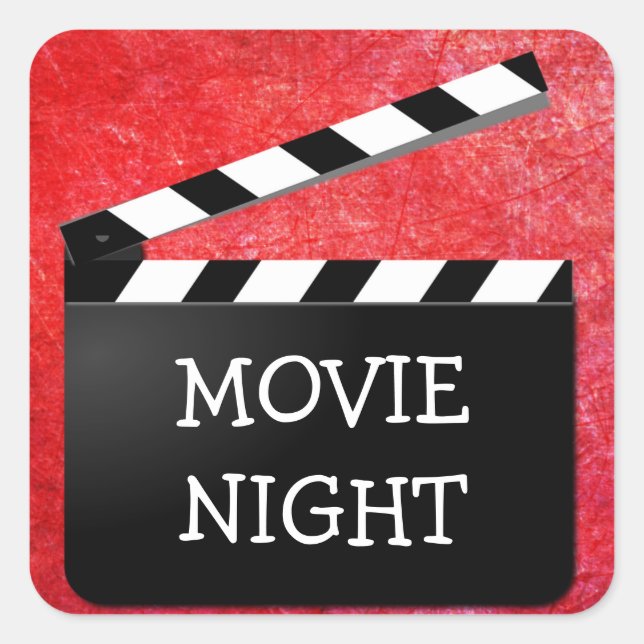 Movie Night Cut Sign Birthday Party Stickers (Front)