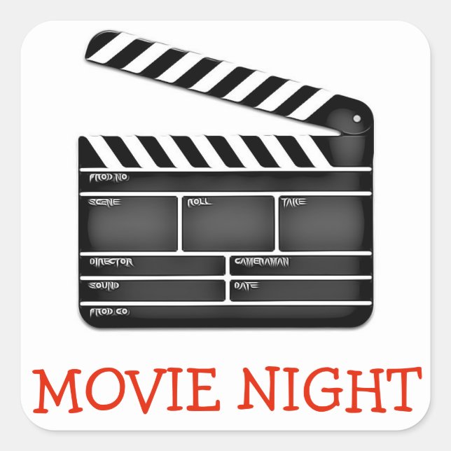 Movie Night Cut Sign Birthday Party Stickers (Front)
