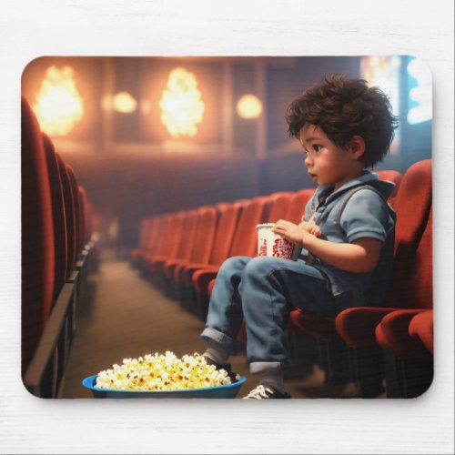 Movie Night Delight Animated Boy Mouse Pad
