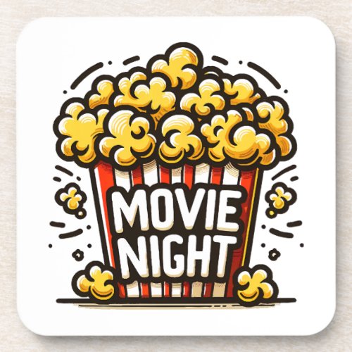 Movie Night Delight Playful Popcorn Beverage Coaster