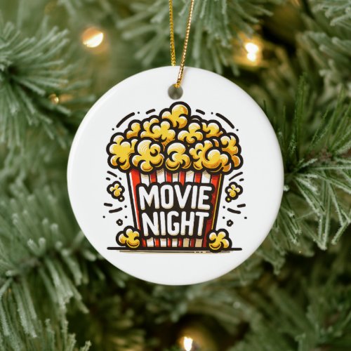 Movie Night Delight Playful Popcorn Ceramic Ornament