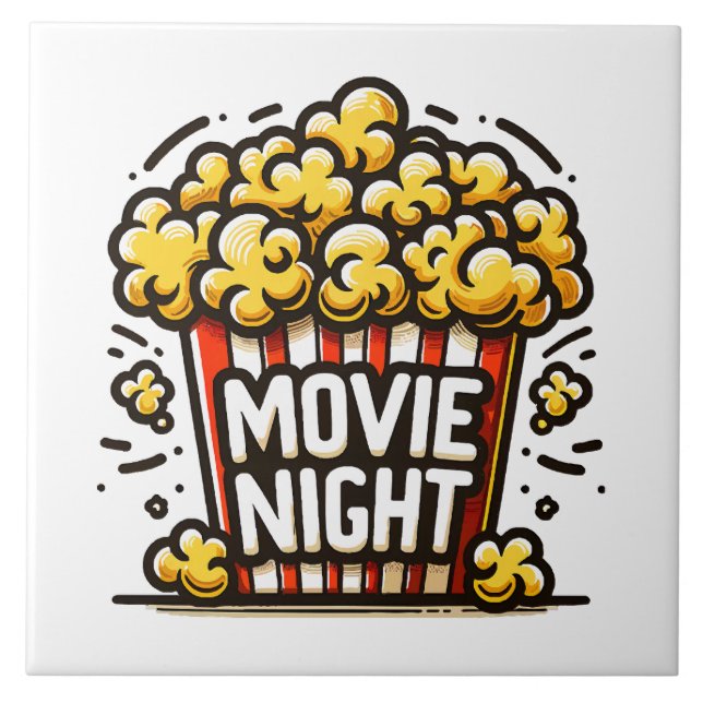 Movie Night Delight Playful Popcorn Ceramic Tile (Front)