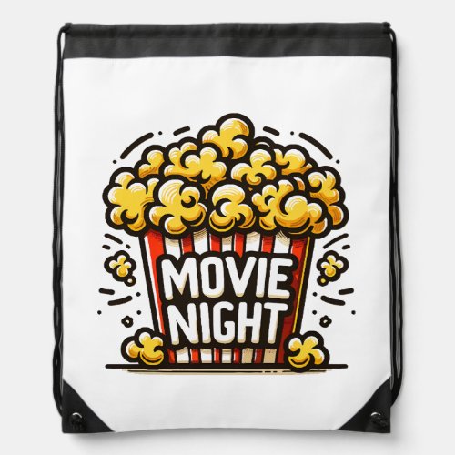 Movie Night Delight Playful Popcorn Drawstring Bag