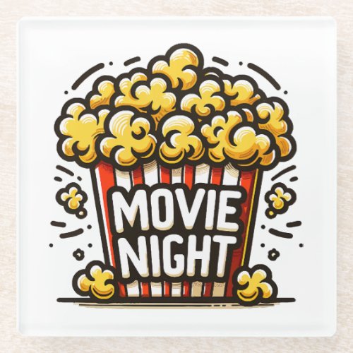 Movie Night Delight Playful Popcorn Glass Coaster