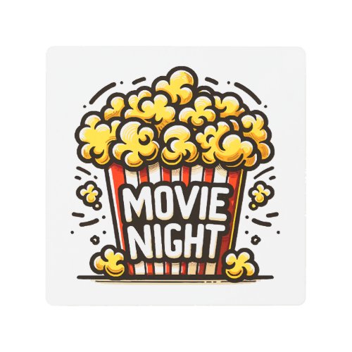 Movie Night Delight Playful Popcorn Metal Print