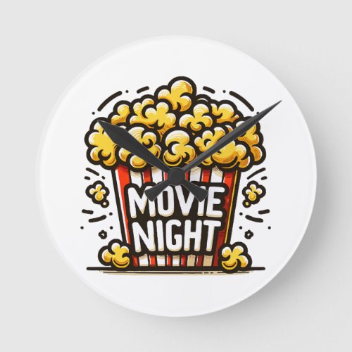 Movie Night Delight Playful Popcorn Round Clock