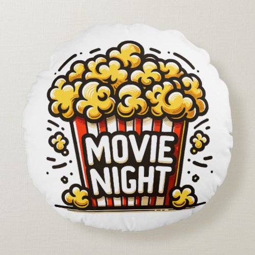 Movie Night Delight Playful Popcorn Round Pillow